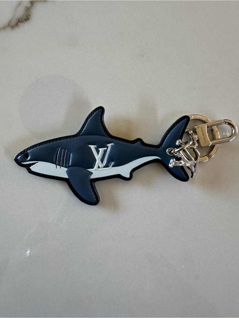 Louis Vuitton Navy and White Shark Key Charm with Silver Hardware